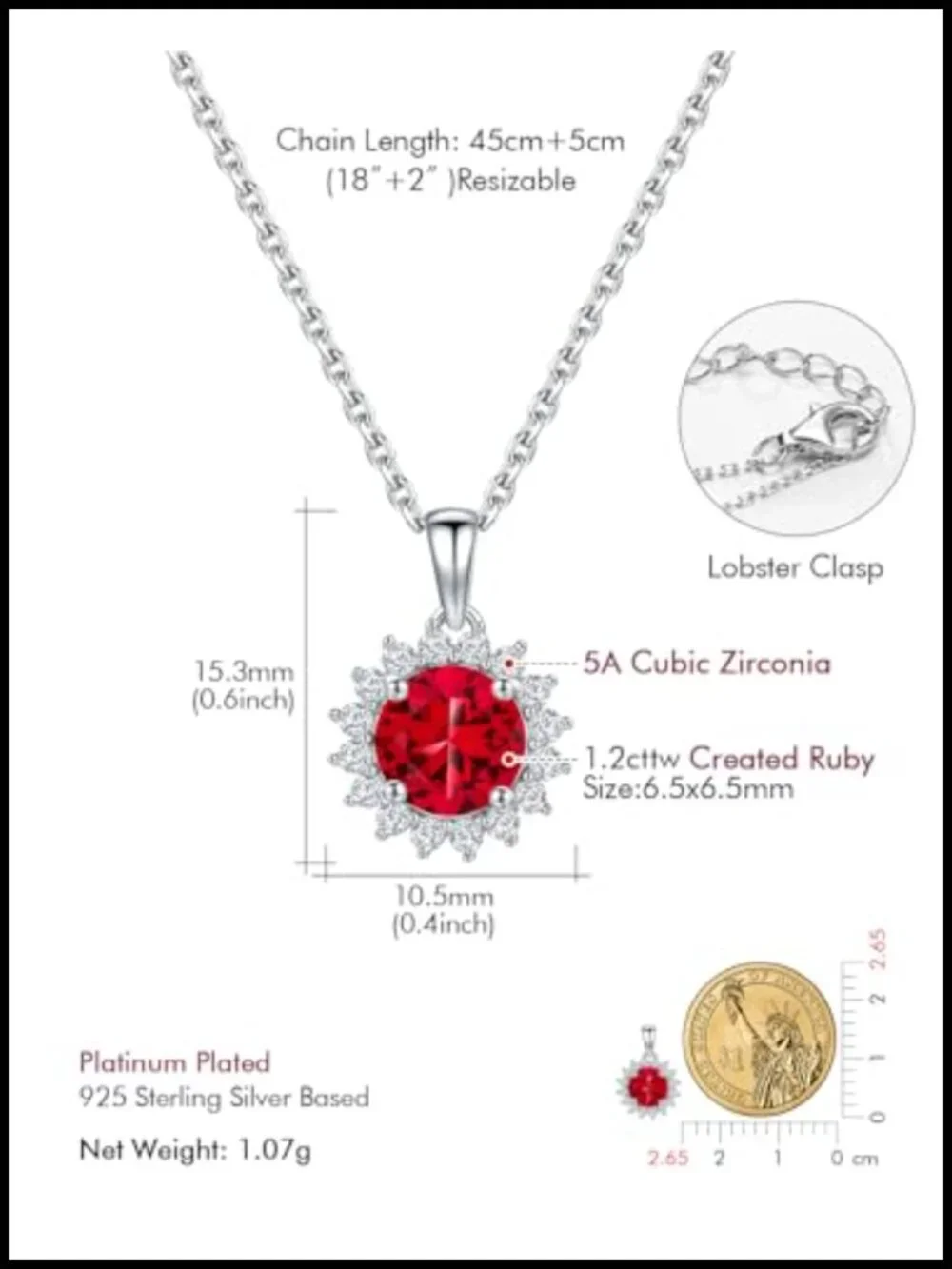 925 Sterling Silver Birthstone Pendant Necklace with Cubic Zirconia Halo